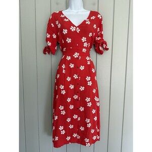 NWT Farrow Dress M Medium Red Floral V-Neck 3/4 Sleeves NEW